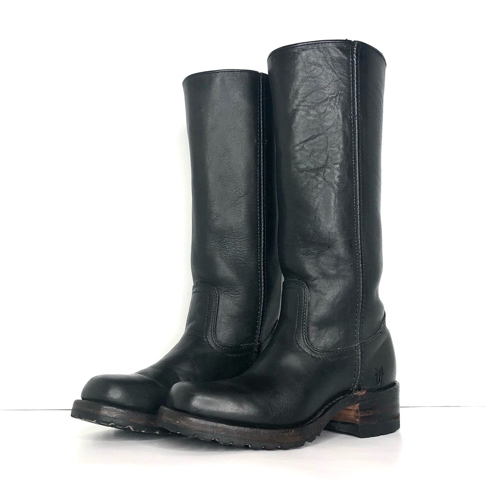 Frye 14L Campus Lug Sole Black Leather Riding Boots Women’s 5.5 Shoes